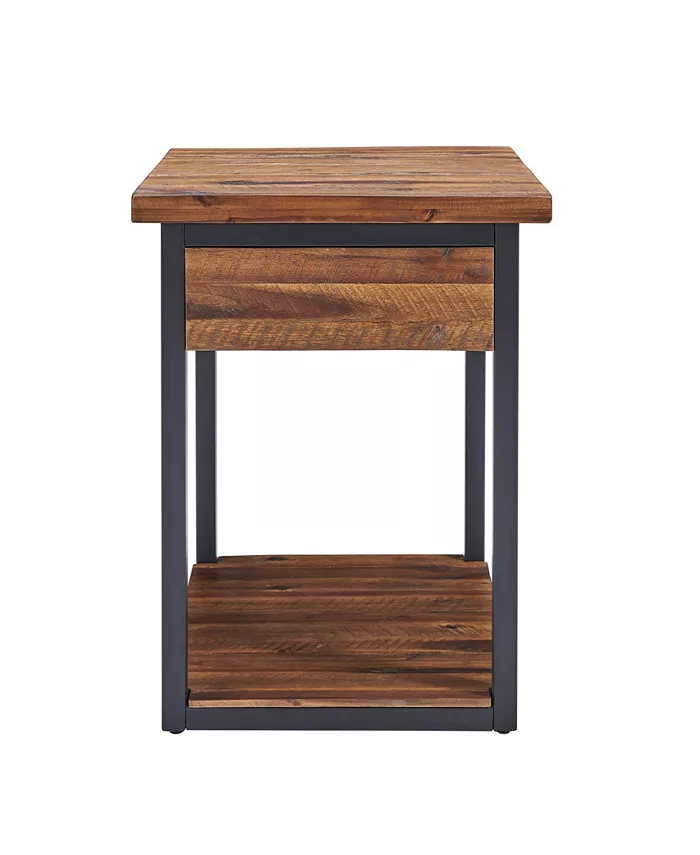 Alaterre Furniture Claremont Rustic Wood End Table with Drawer and Low Shelf