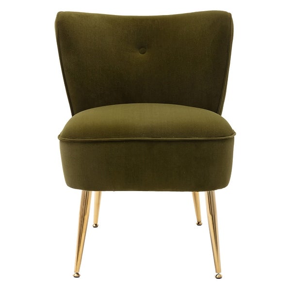 Modern Velvet Side Tufted Wingback Accent Leisure Chair with Ginger Fabric Upholstered Seat and Gold Metal Legs