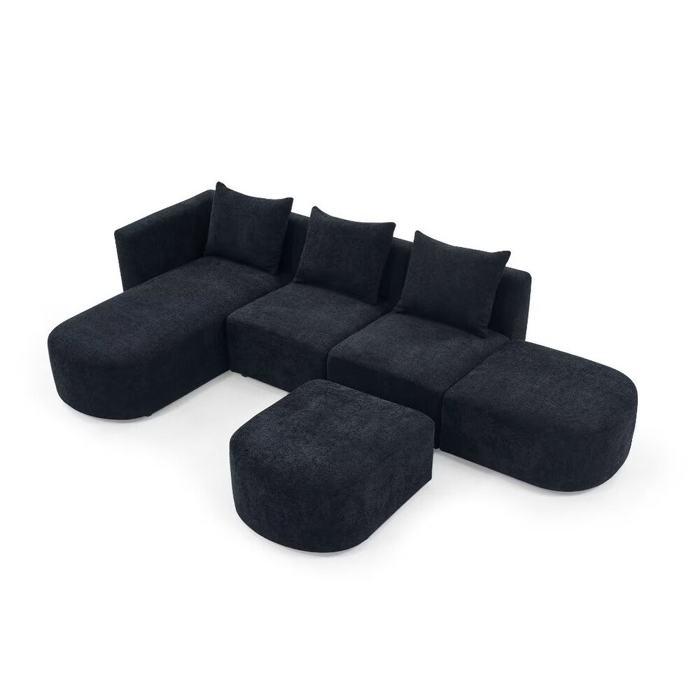 L Shape Sectional Sofa with Chaise and Ottoman  Loop Yarn Fabric