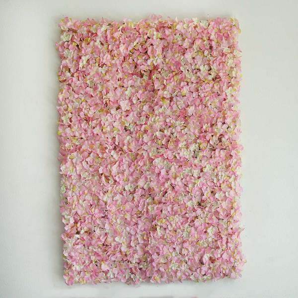 Pink / Cream UV Protected Hydrangea Flower Wall Mat Backdrop 4 Artificial Panels 11 Sq ft.