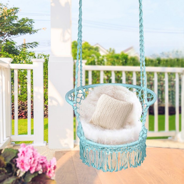 Costway Hanging Hammock Chair Cotton Rope Macrame Swing Indoor Outdoor Gray black turquoise