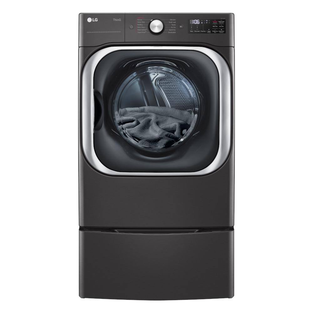 LG 9 cu. ft. Large Capacity Vented Smart Stackable Electric Dryer with Sensor Dry TurboSteam Extra Cycles in Black Steel DLEX8900B