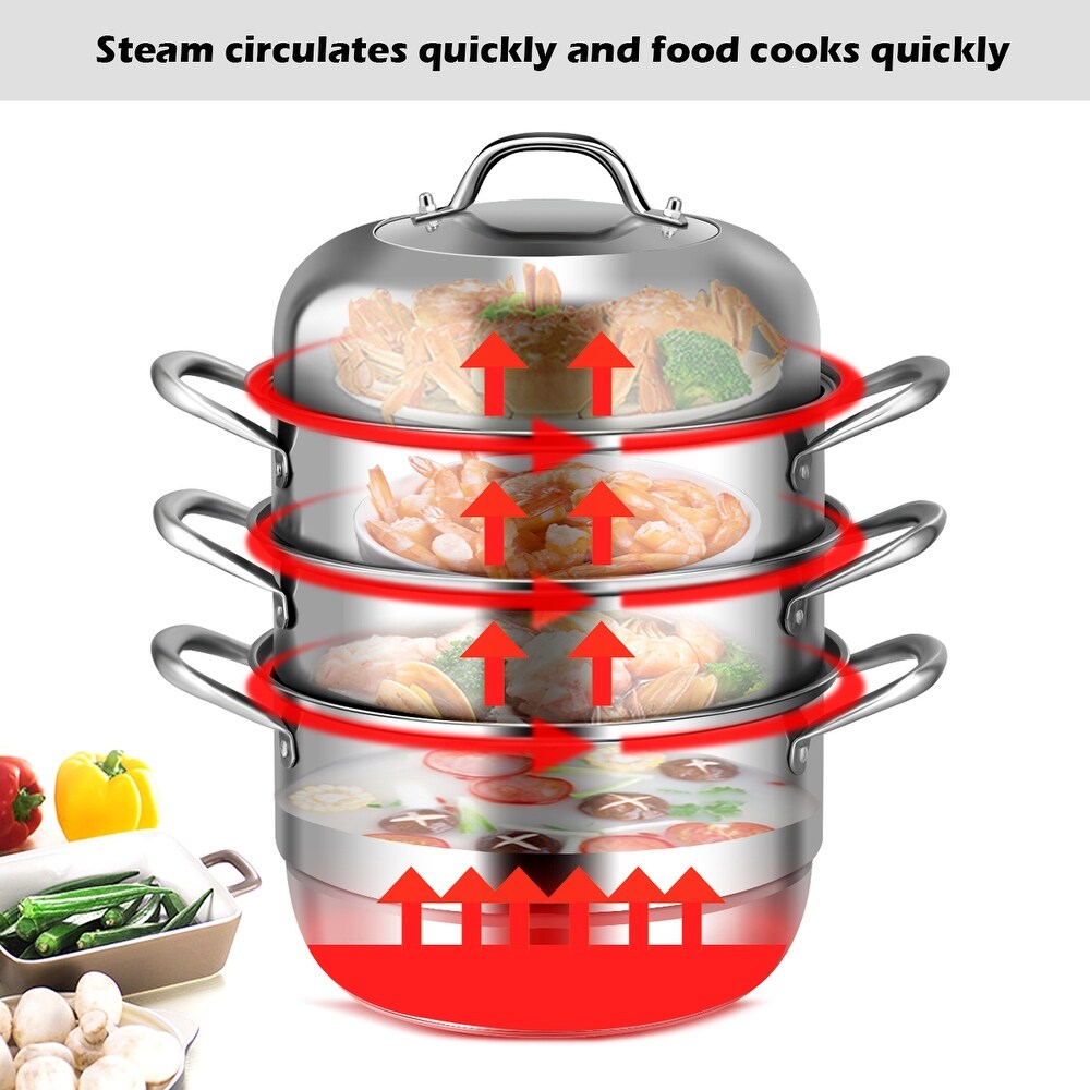 Costway 3 Tier 11 Inch Stainless Steel Steamer Set Cookware Pot