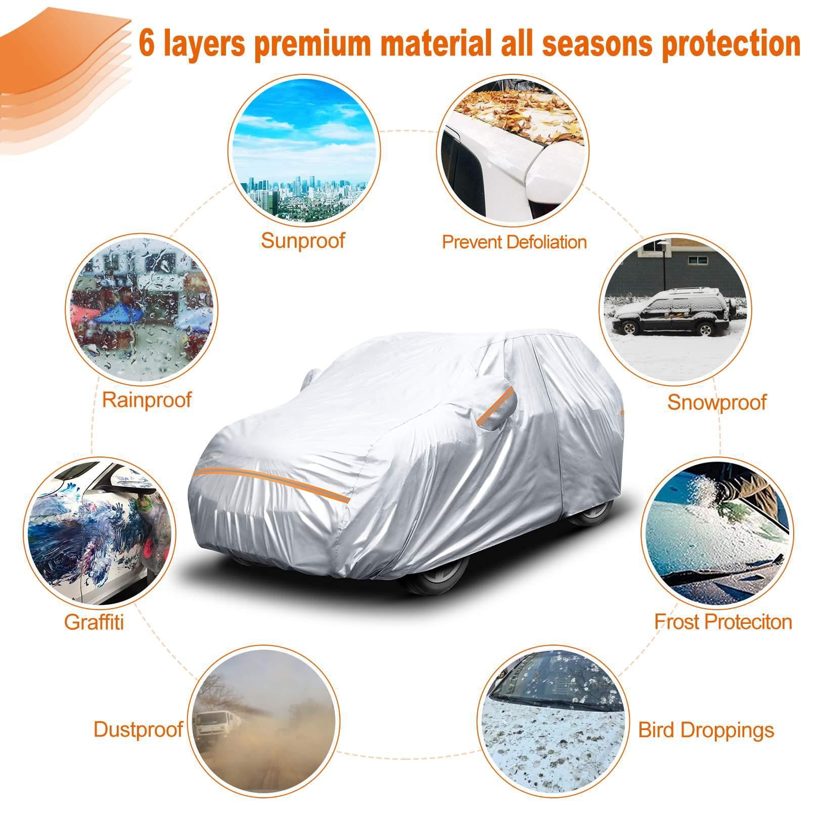 6 Layers Car Cover Waterproof All Weather for Automobiles， Outdoor Full Cover Rain Sun UV Protection with Zipper，Universal Fit for SUV(185