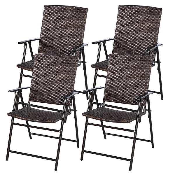 4 PCS Folding Patio Chair Set Outdoor Portable Wicker Chair