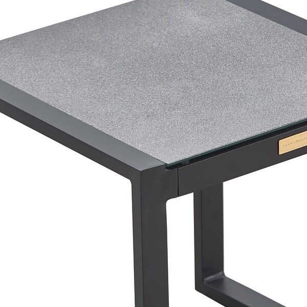 Tommy Hilfiger Hampton Outdoor Side Table with Natural Gray Pebbled Glass