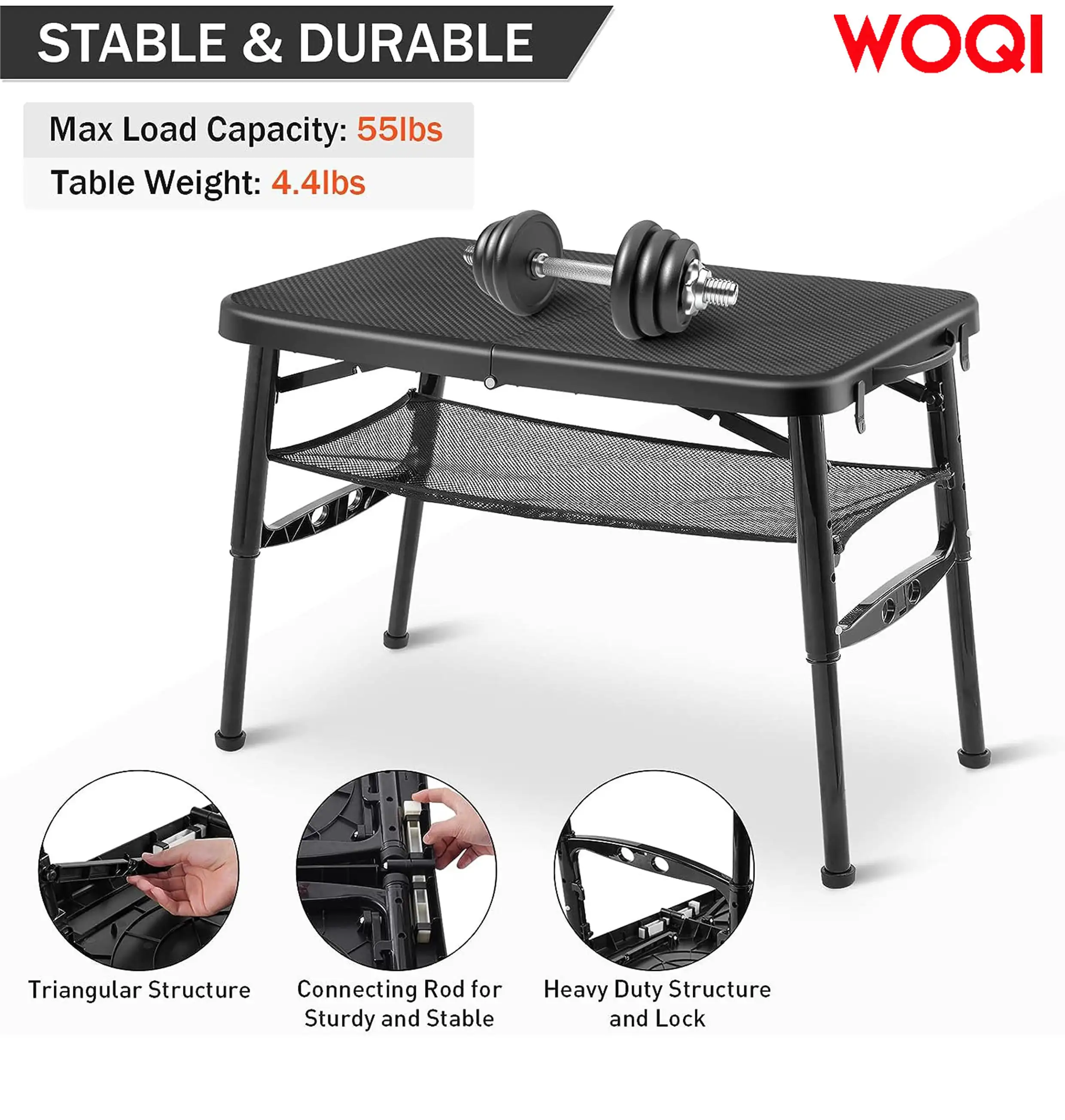 WOQI Folding Camping Table Portable   Adjustable  Height with Grid Layer Folding Table  Outdoor Barbecue Picnic Beach