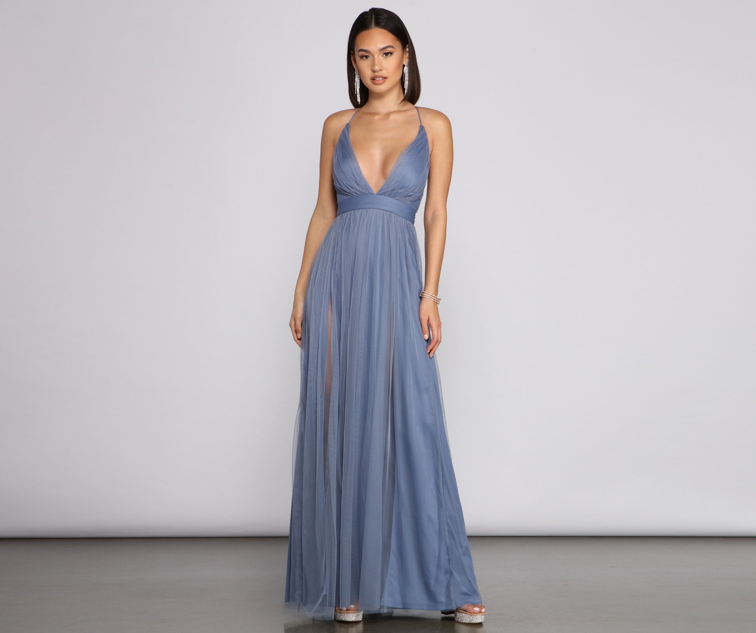 Saylor Formal Double Slit Tulle Dress