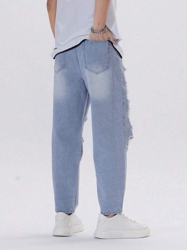 Men Ripped Frayed Tapered Jeans