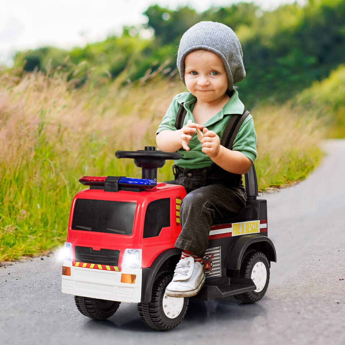 Kids Ride On Fire Truck, 6V Battery Powered Electric Vehicle