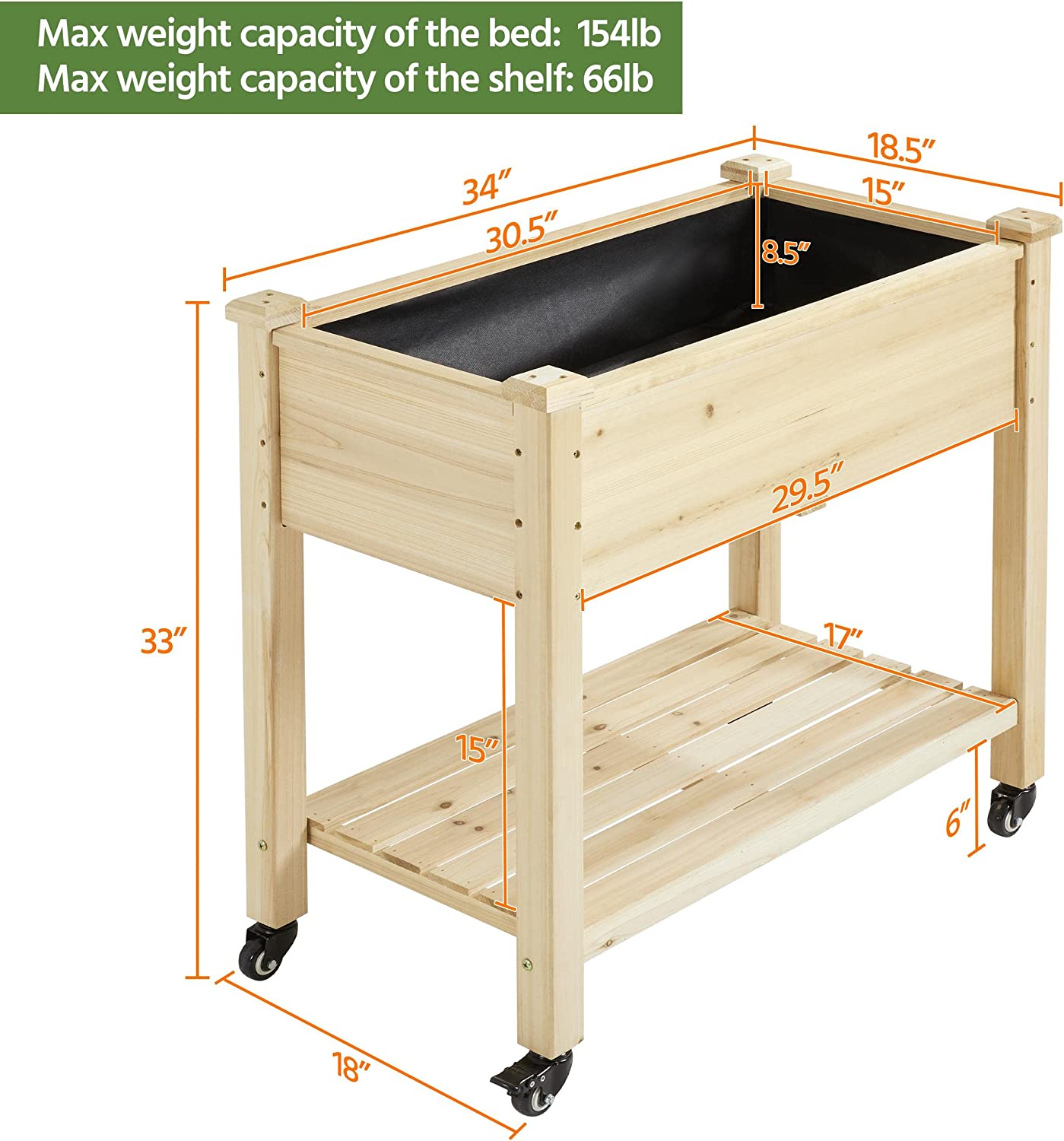 Wooden Raised Garden Bed with Wheels Flower Planter Boxes Elevated Vegetables Growing Bed for Grow Herbs and Vegetables