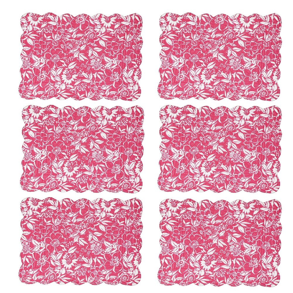 Pink Hibiscus Cotton Quilted Rectangular Placemat Set of 6   Set of 6