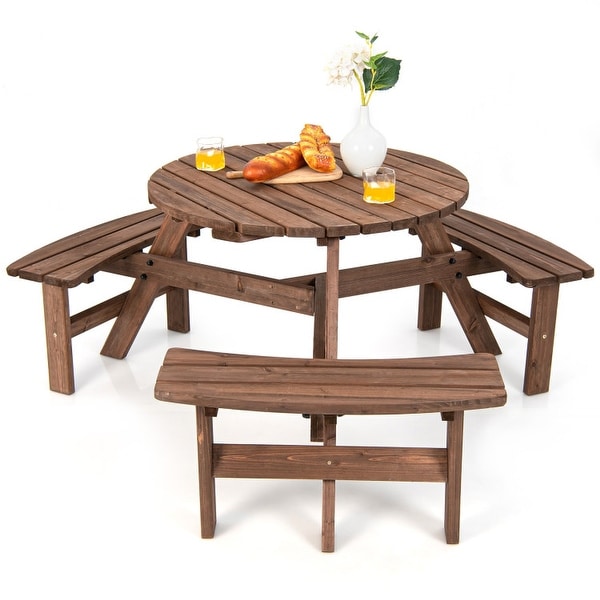 6Person Patio Wood Picnic Table Beer Bench Set