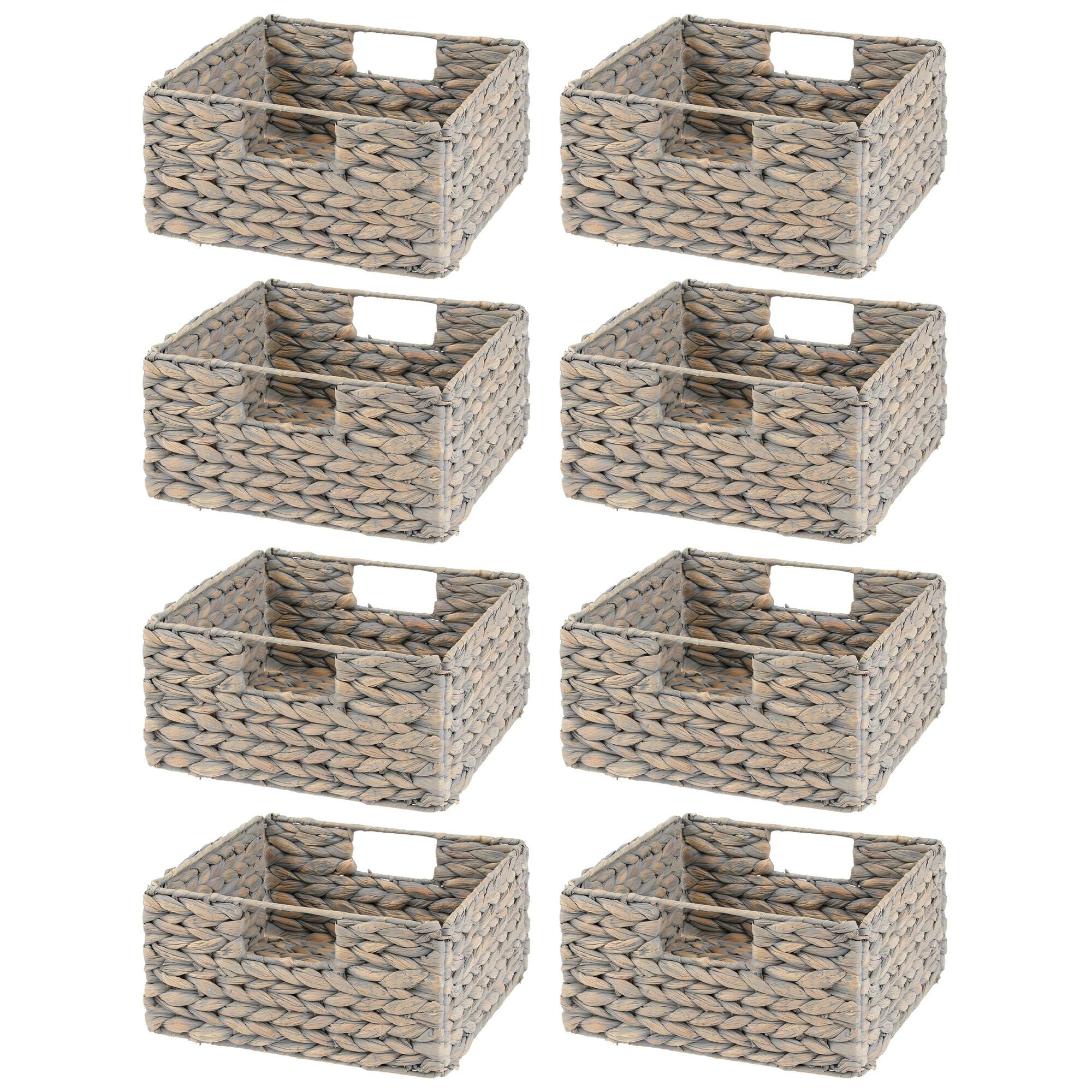 mDesign Woven Hyacinth Storage Bin Basket Organizer with Handles for Organizing Kitchen Pantry, Cabinet, Cupboard, Shelves - Holds Food, Drinks, Snacks - 8 Pack - Gray Wash