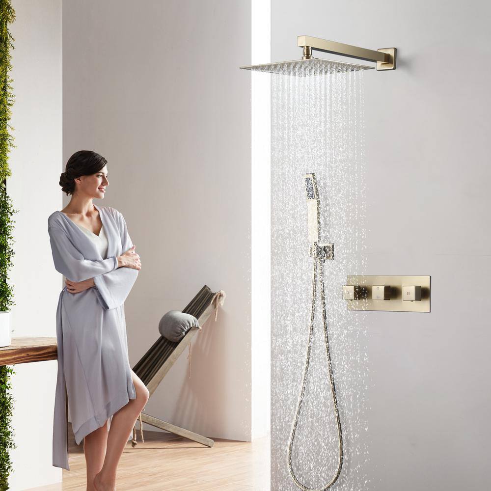 Satico 3 Handle 2-spray Shower Faucet with 10 in. Rain Shower Head 1.8GPM in Brushed Gold MBSS0020RB