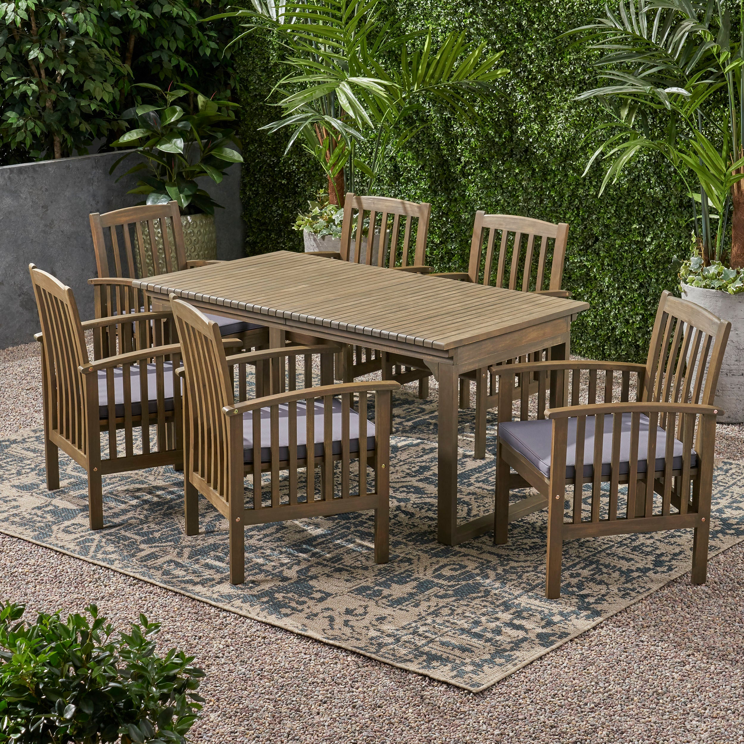 Bowdon Outdoor 6 Seater Expandable Acacia Wood Dining Set