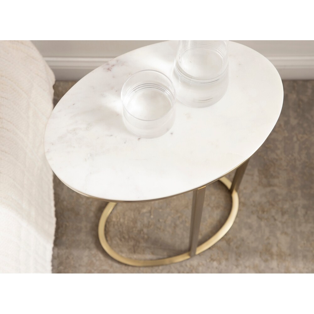 Kate and Laurel Natalli Marble Oval C Table   14x9x28