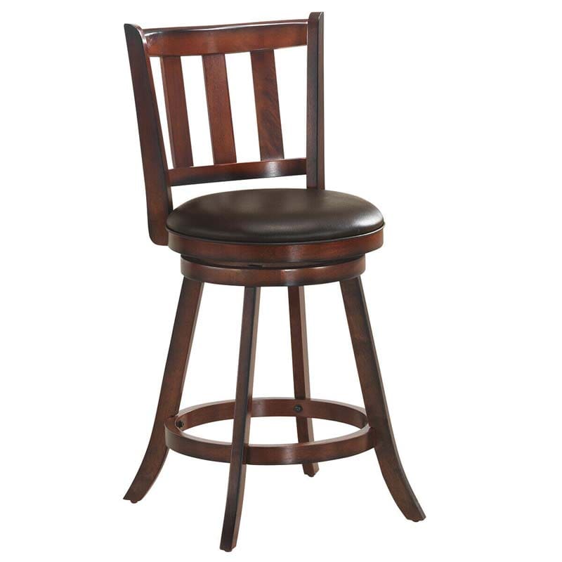 2-Pack Wood Swivel Bar Stools Counter Height Kitchen Dining Chairs Pub Stools with Soft Leather Seat