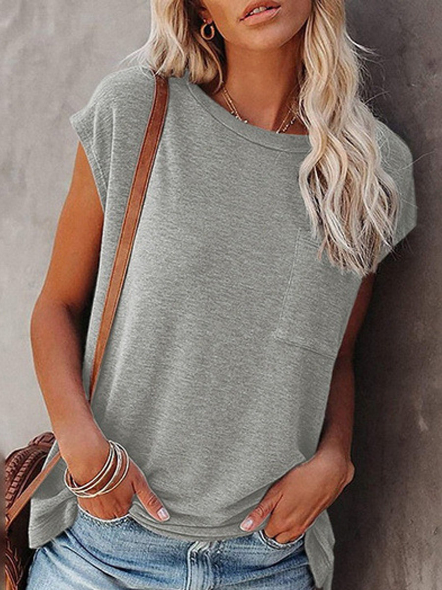 Round Neck Solid Color Casual Loose Short-sleeved T-shirt