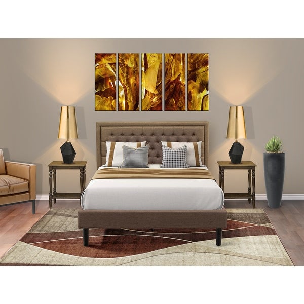 East West Furniture Queen Bedroom Set - Queen Bed Frame - Brown Headboard with Night Stand (End Table Pieces Option) - - 33772191