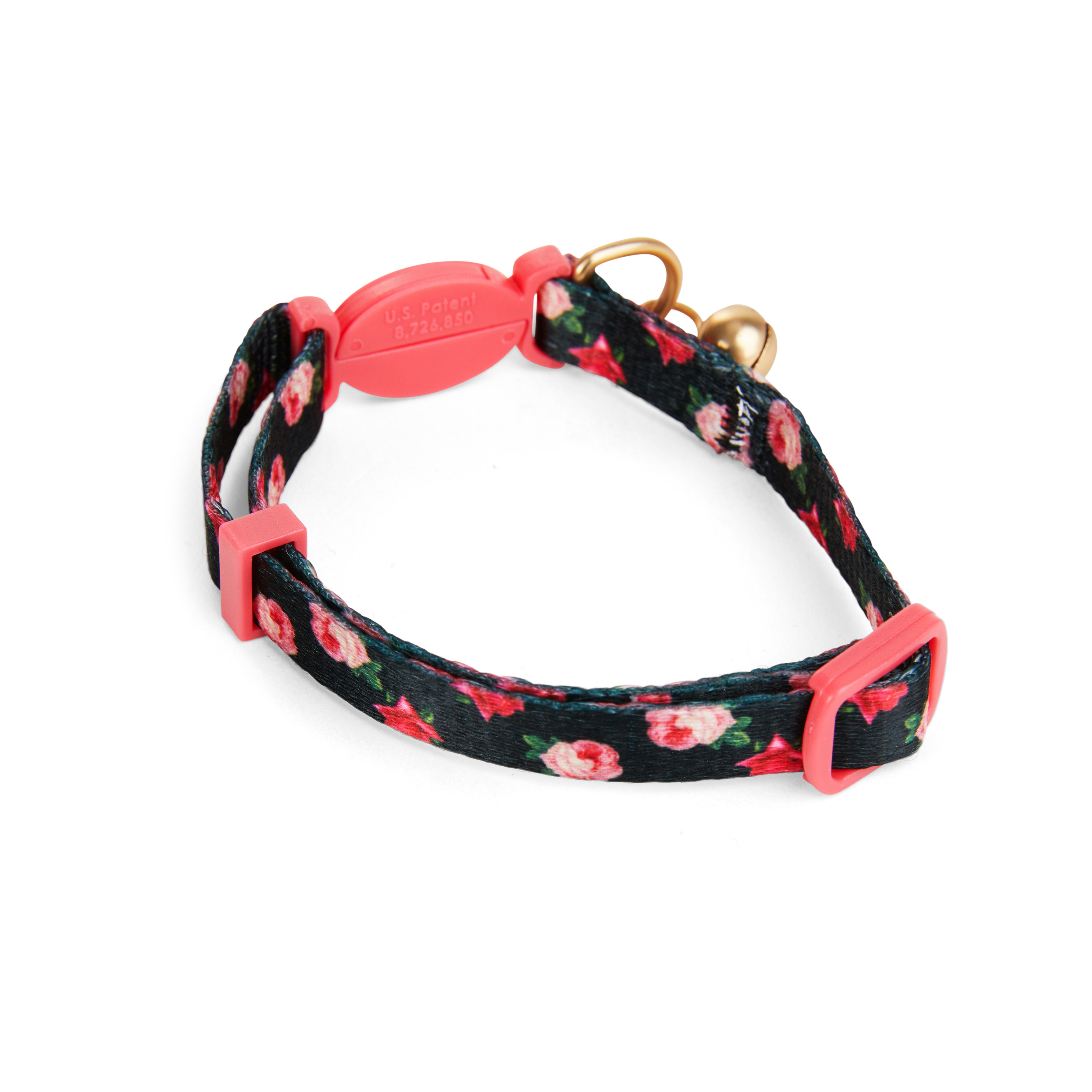 YOULY Pink Rose Print Cat Collar in Black