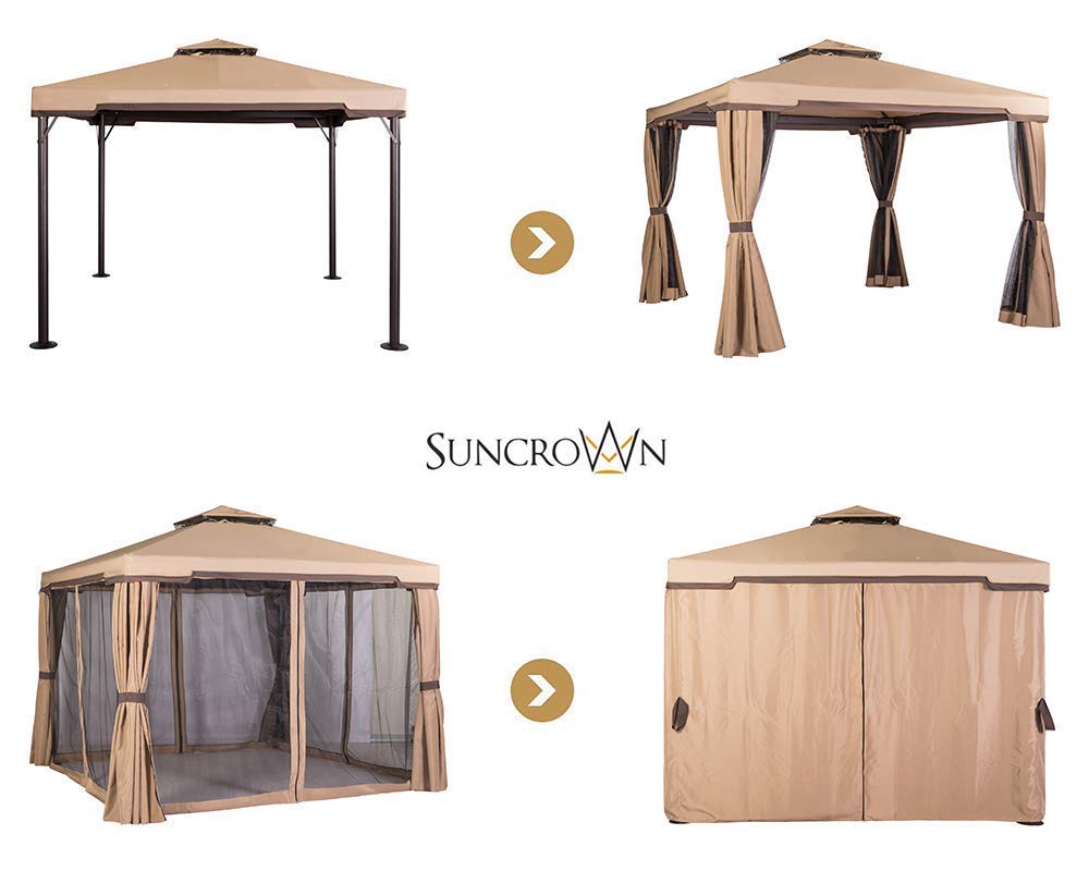 SUNCROWN 10' x 10' Outdoor Patio Canopy Gazebo with Mosquito Netting- Beige