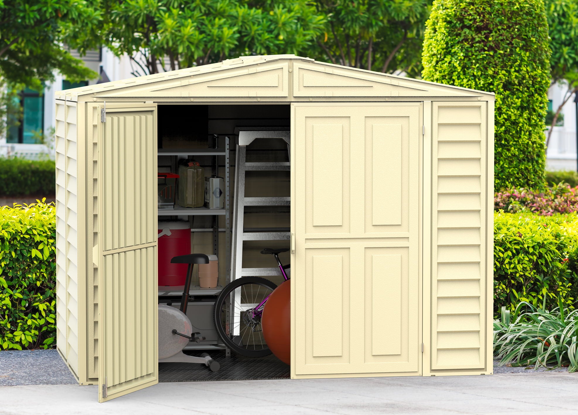 Duramax 8x5.5 DuraMate Vinyl Storage Shed + Foundation Kit