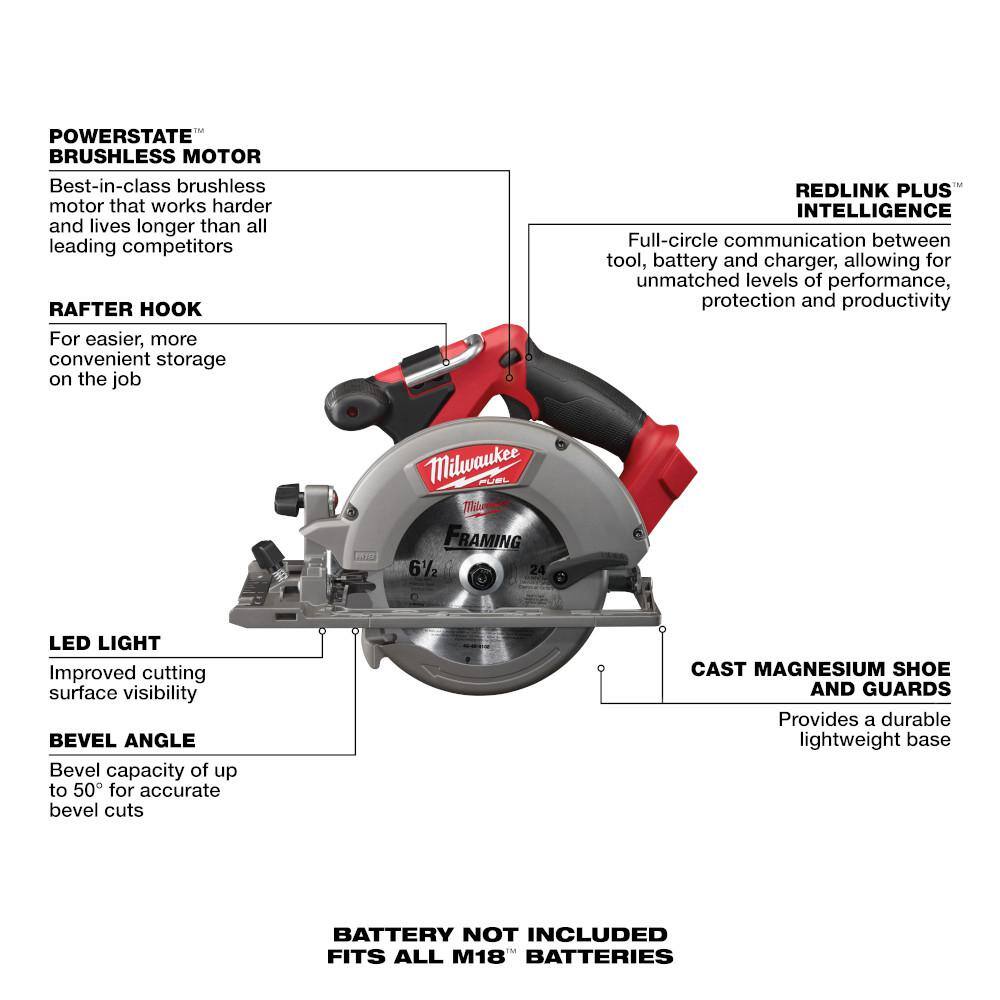 MW M18 FUEL 18-Volt Lithium-Ion Brushless Cordless 6-12 in. Circular Saw w5.0Ah Battery Starter Kit 48-59-1850-2730-20