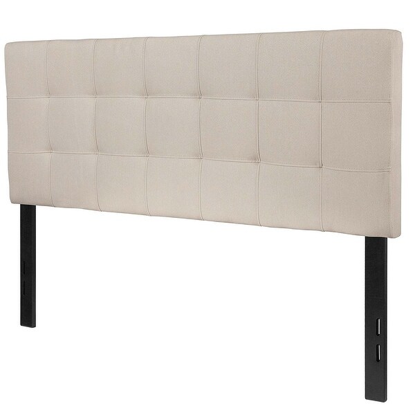 Full size Beige Taupe Fabric Box-Stitch Upholstered Headboard - - 30668006