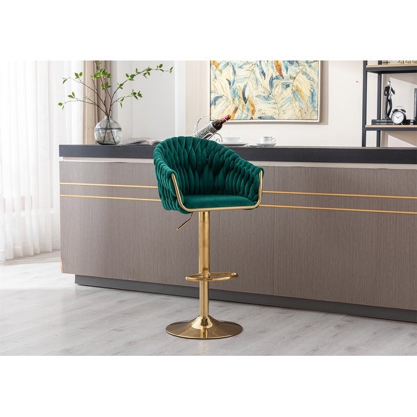 Fabric Adjustable Height Swivel Bar Stools with Golden Footrest