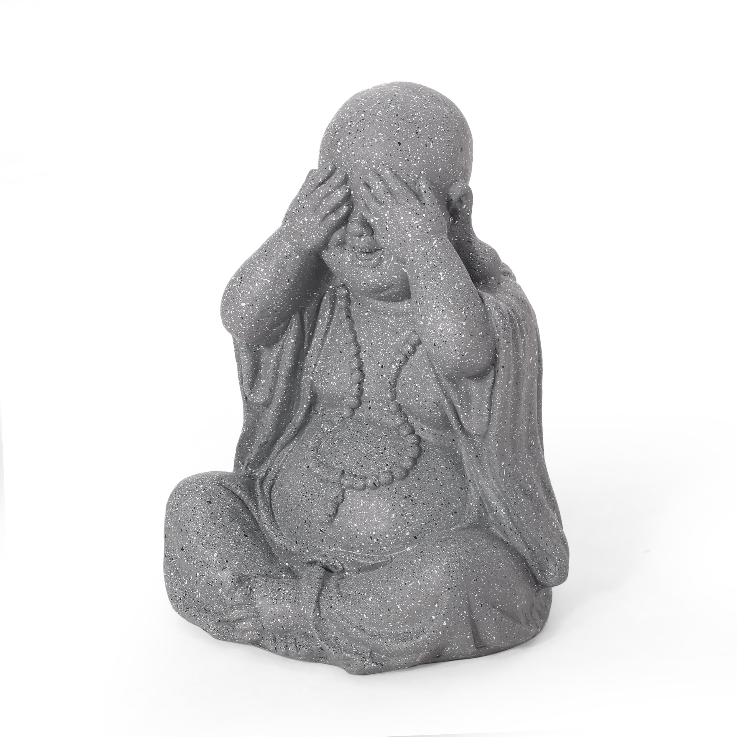 Conneaut Outdoor See No Evil Monk Garden Statue, Stone Gray