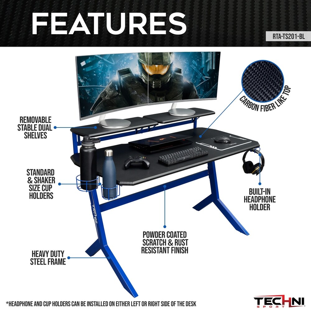 Dual Monitor Accommodating Desk with Elevated and Removable Stable Dual Shelves