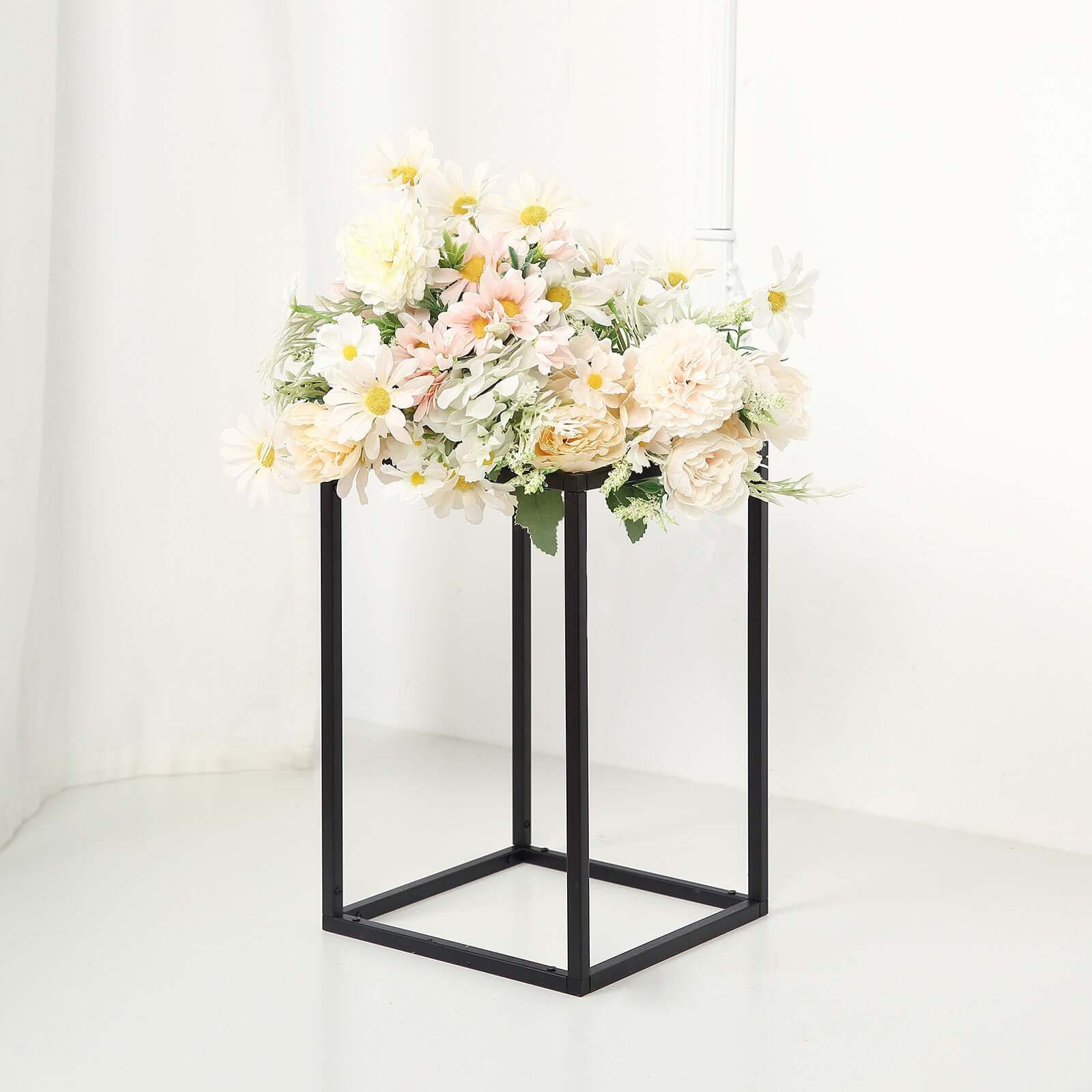 2 Pack Rectangular Matte Black Metal Wedding Flower Stand, Geometric Column Frame Centerpiece 12