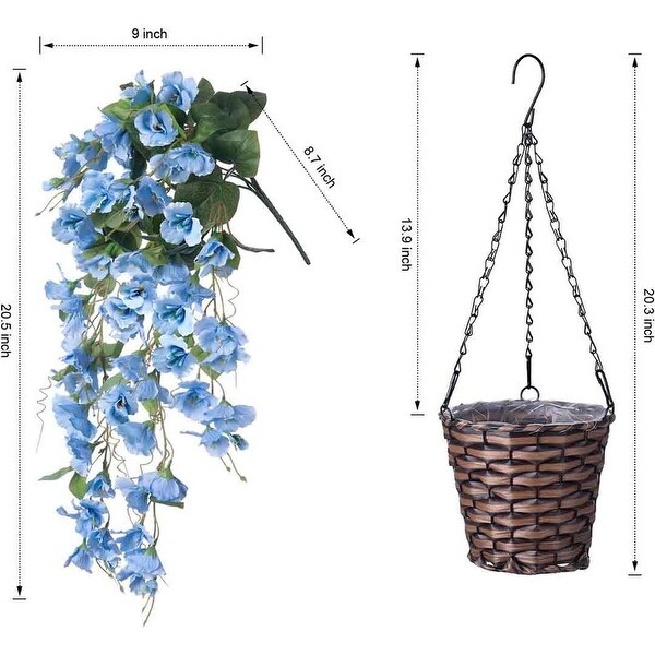 Artificial Faux Hanging Flowers Plants Baskets for Spring Outdoor Outside Decoration，Fake White Silk Long Stems Vines Hibiscus