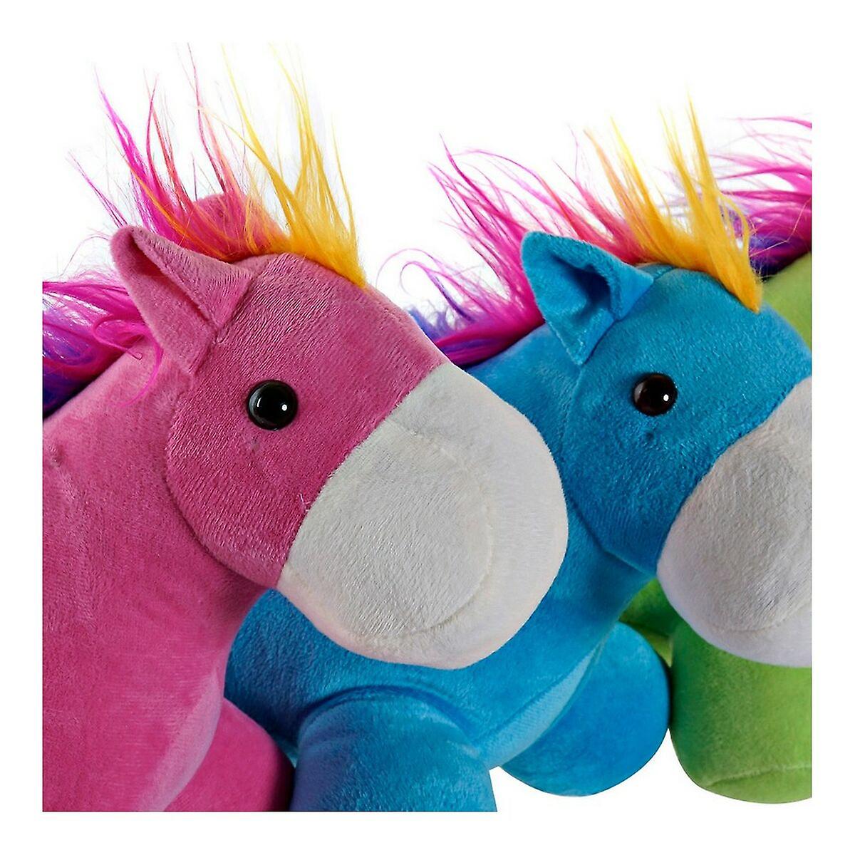 Fluffy toy dkd home decor 33 x 20 x 26 cm horse blue pink green children's (3 pieces)