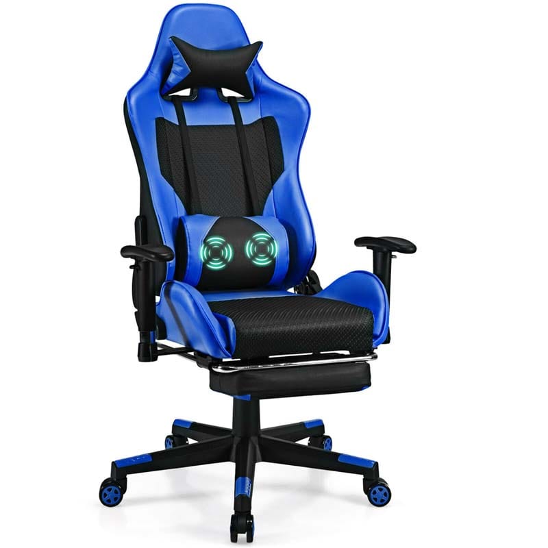 High Back E-Sport Massage Gaming Chair with Footrest & Headrest, Ergonomic PU Leather Gaming Seat, Video Game Chair Computer Chair