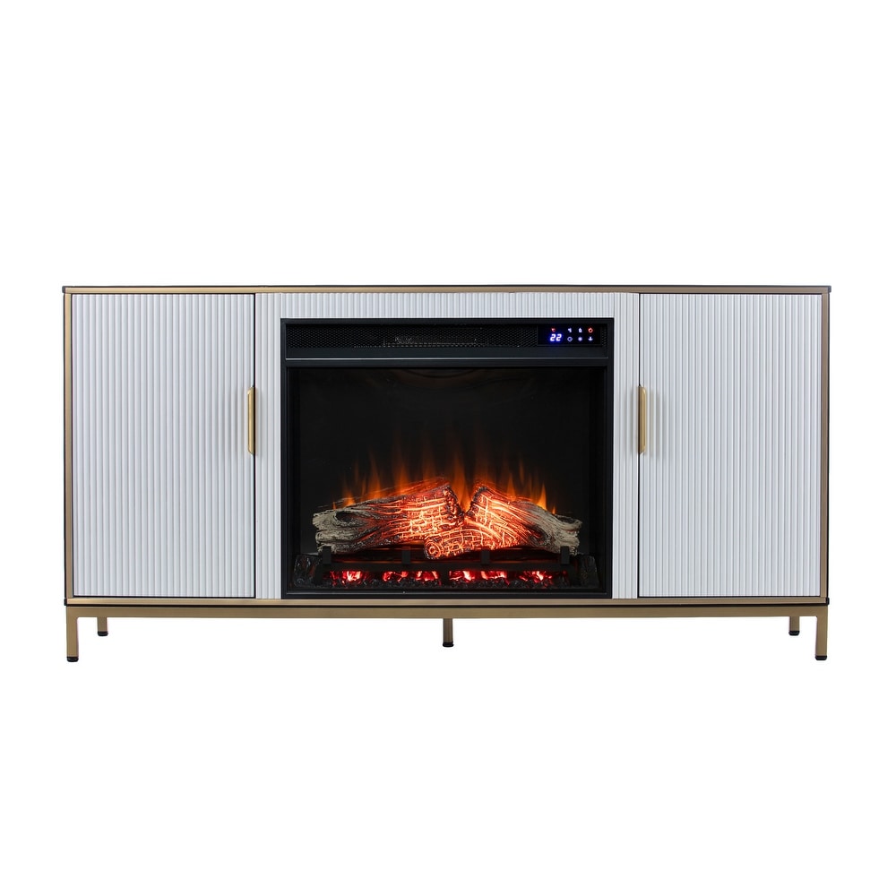 SEI Furniture Daltaire Contemporary Media TV Stand with Electric Fireplace Insert and Storage