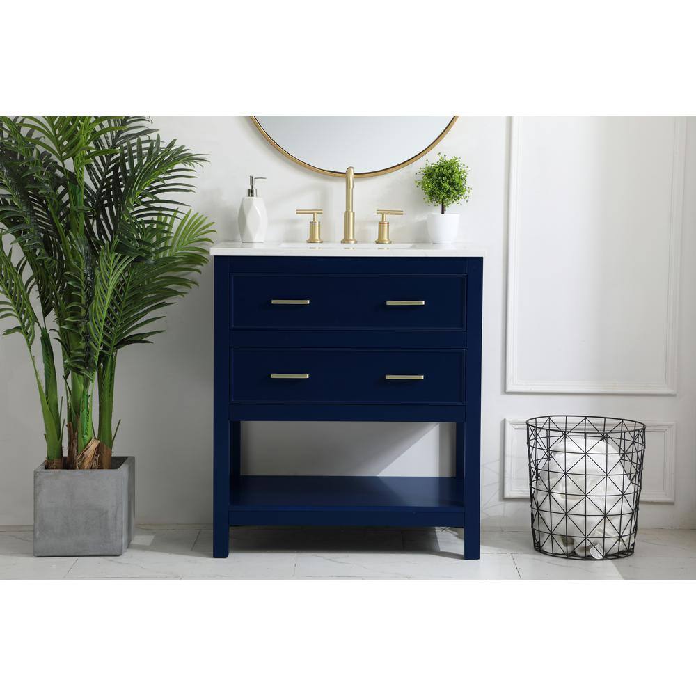 Timeless Home Risette 30 in. W x 19 in. D x 34 in. H Single Bathroom Vanity in Blue with Calacatta Quartz TH38030Blue