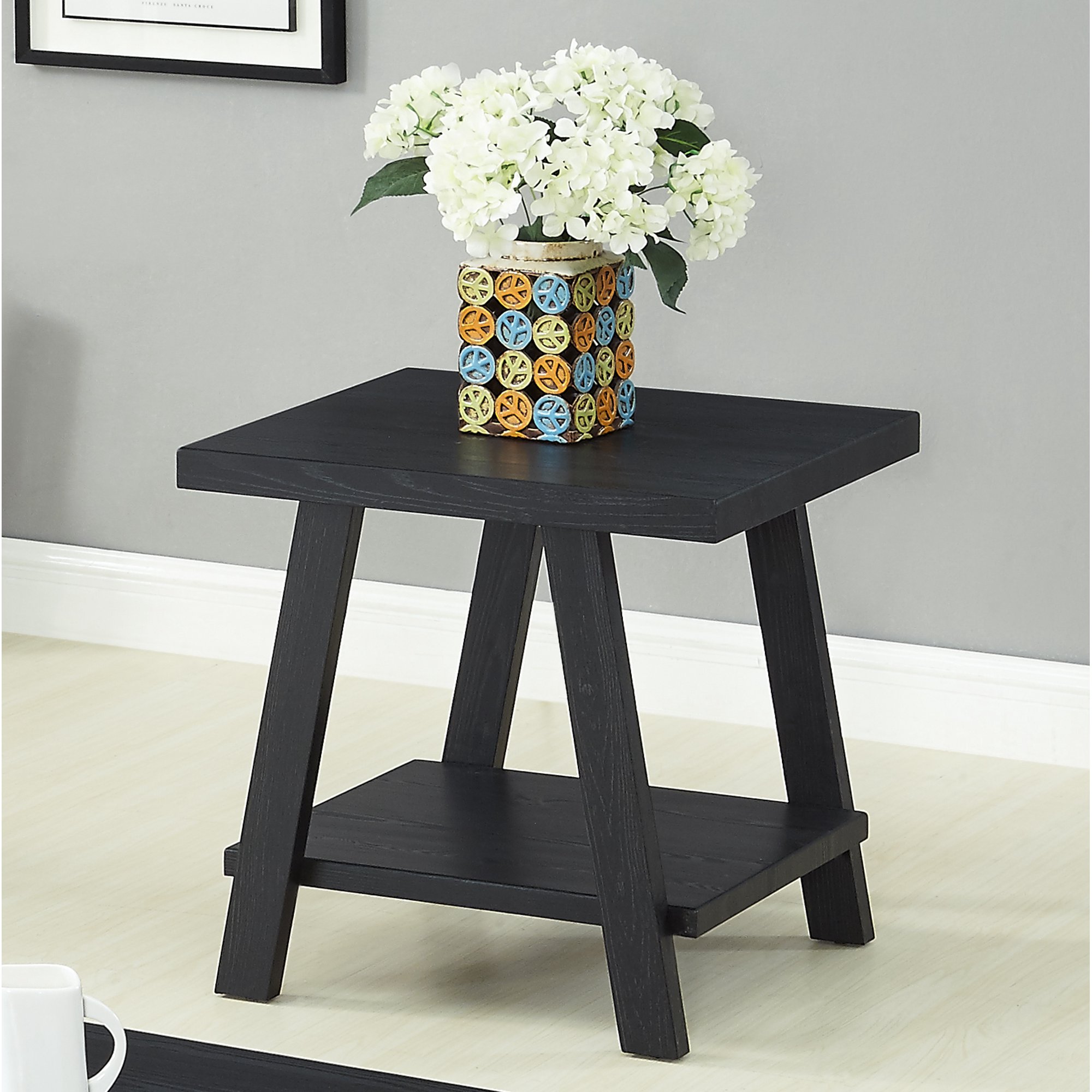 Roundhill Furniture Athens Contemporary Wood Shelf End Table， Black