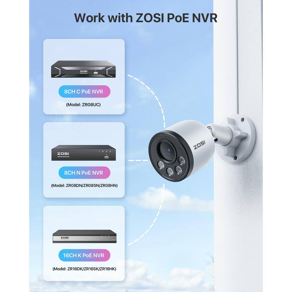 ZOSI ZG1804E 4MP Wired PoE Add-on IP Home Security Camera with Audio 100 ft. Night Vision Only Work with Same Brand NVR IPC-1804E-W-A2