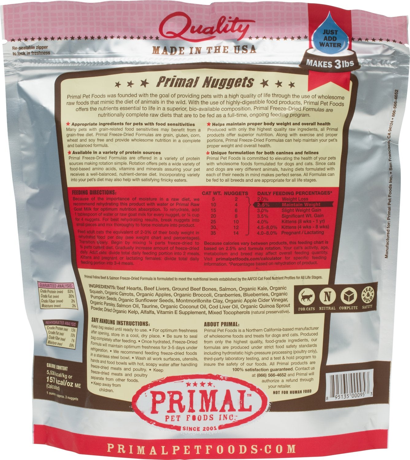 Primal Nuggets Beef and Salmon Formula Grain Free Freeze Dried Raw Cat F