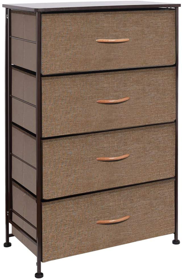 WAYTRIM Dresser for Bedroom Chest of 4 Drawers Storage Tower Steel Frame Closet Fabric Cabinet Organizer in Home Camel