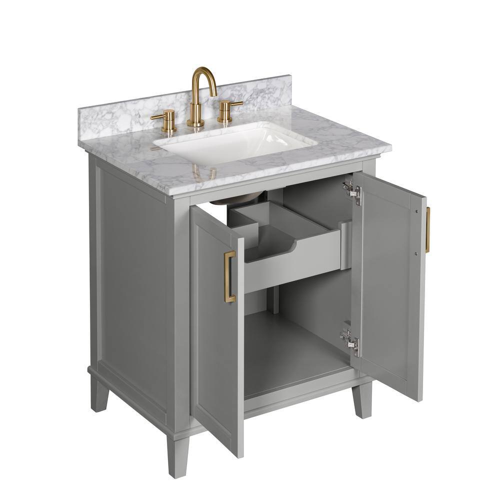 Home Decorators Collection Grayson 31 in. W x 22 in. D x 35 in. H Vanity in Storm Grey with White Marble Vanity Top 20305-VS31C-ST