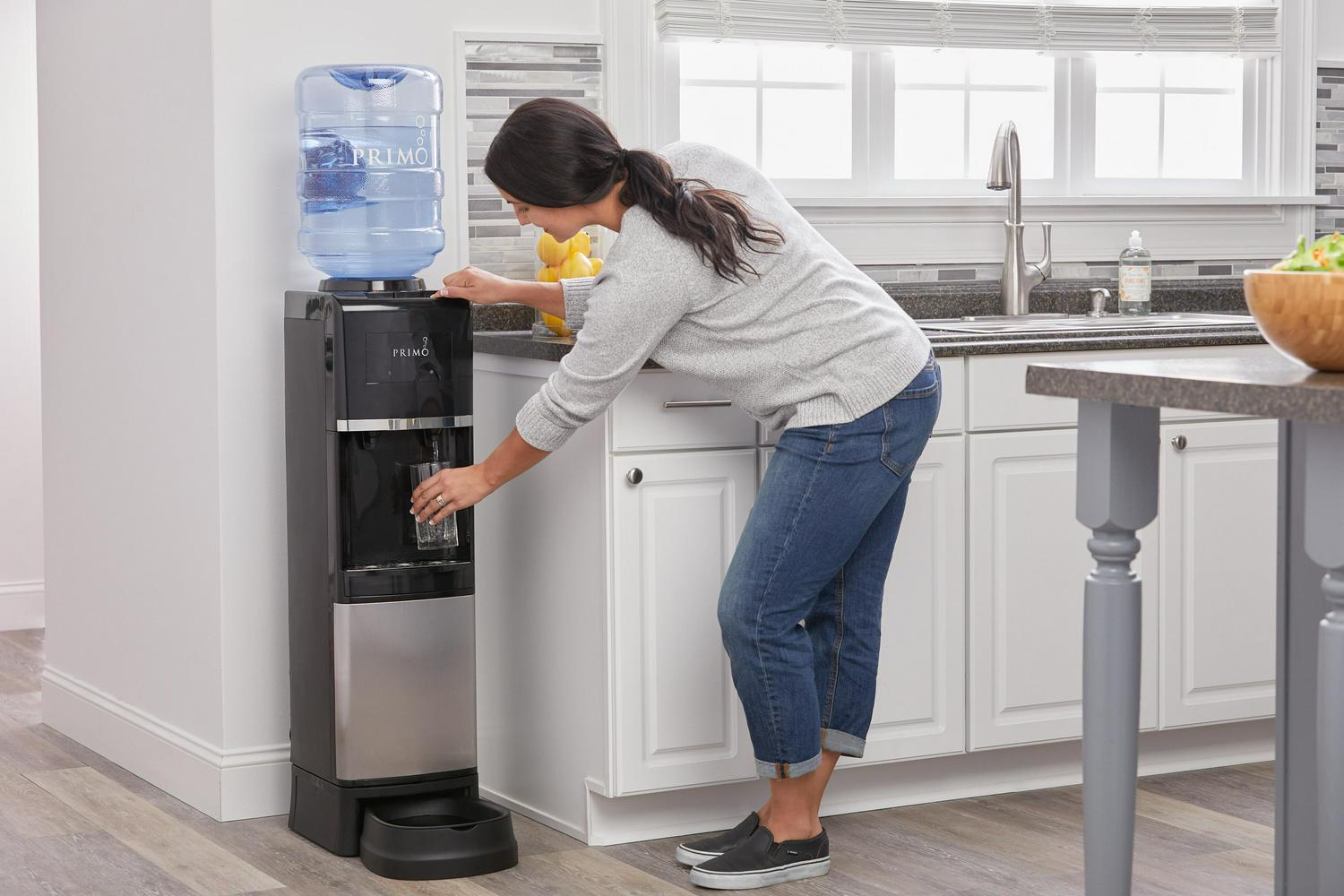 Primo Pet Station Water Dispenser Top Loading， Hot/Cold Temperature， Black and Stainless Steel