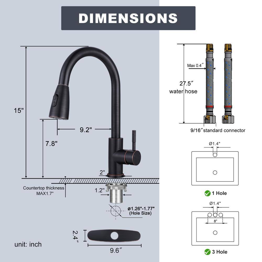 ARCORA Single-Handle High Arc Kitchen Faucet with Pull Down Sprayer and Deckplate in Oil Rubbed Bronze AR7100301RB