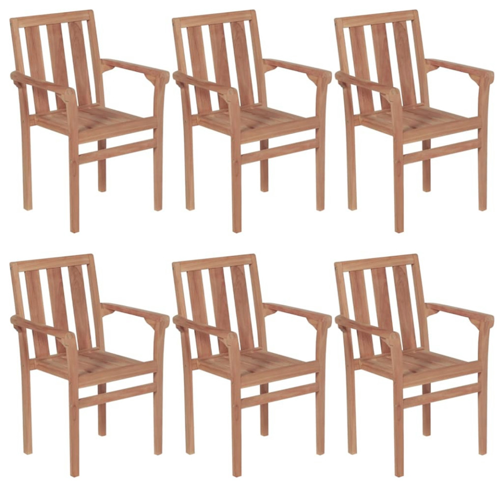 vidaxL 4x Solid Teak Wood Stackable Patio Chairs with Cushions Garden Seat   Transitional   Outdoor Dining Chairs   by vidaXL LLC  Houzz