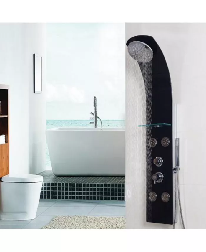 Slickblue 55 Inch Black Rainfall Shower Panel with Massage Jets