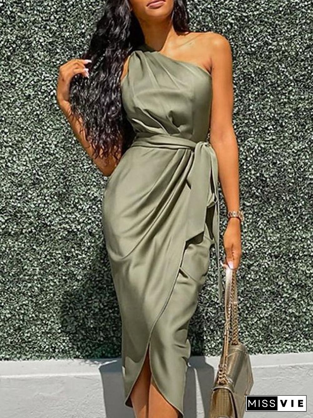 Women's Wrap Dress Midi Dress Sleeveless Solid Color Spring & Summer Hot Sexy Army Green S M L XL