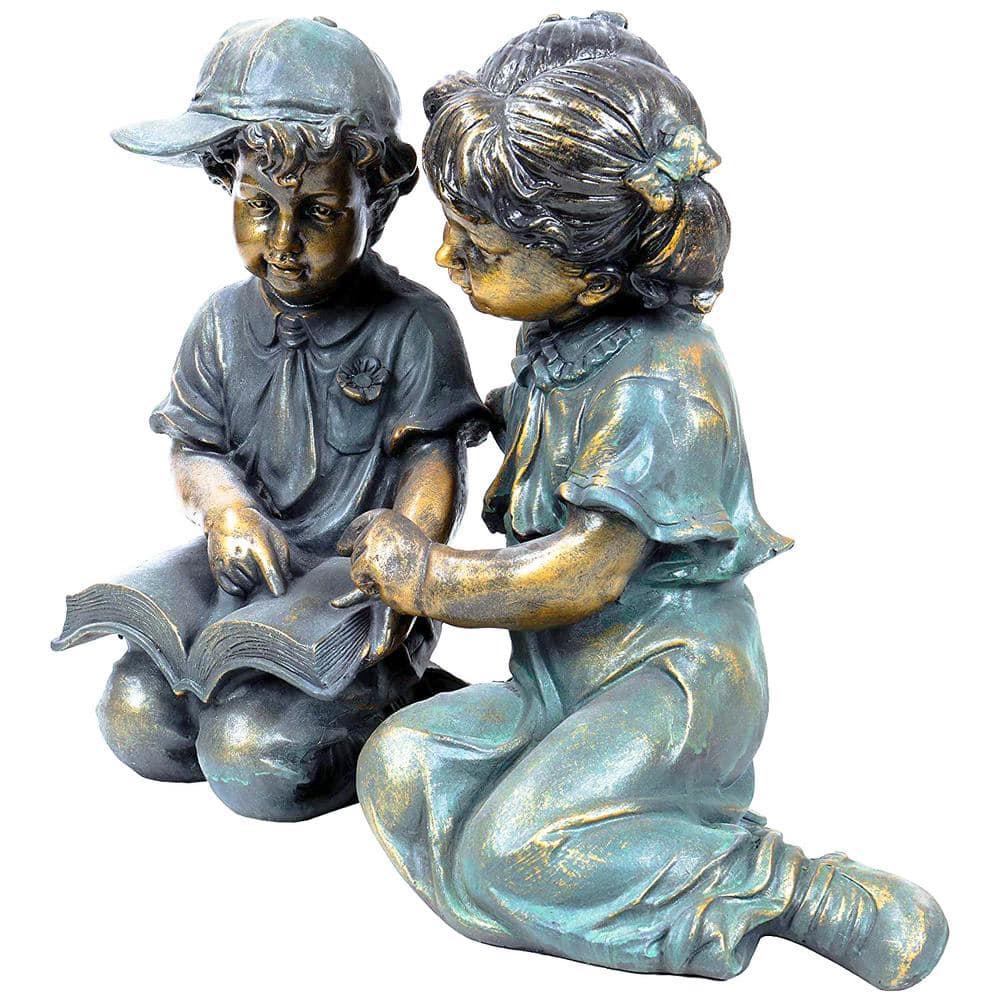 Alpine Corporation 2-Piece Indoor/Outdoor Girl and Boy Reading Statue Set Yard Art Decoration GXT258A