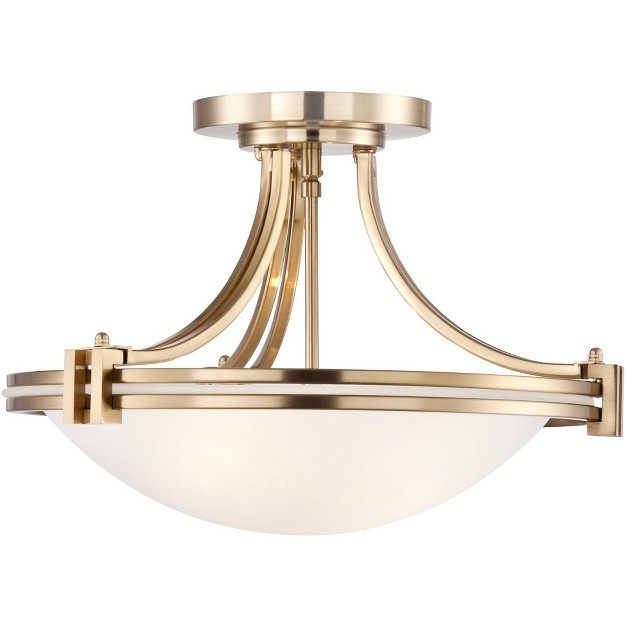 Wide Warm Brass 2 light White Glass Bowl For Bedroom Kitchen Living Room